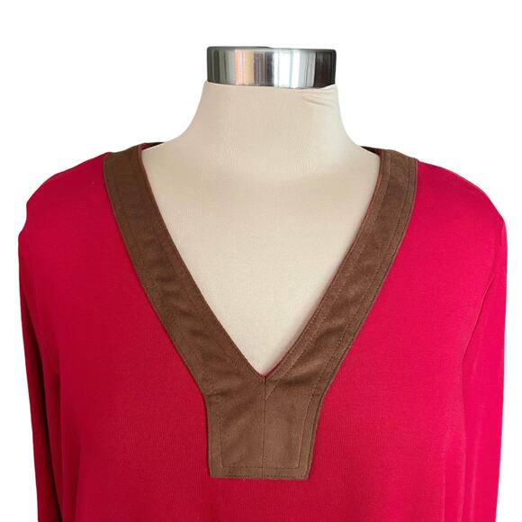 Lauren Ralph Lauren Red Knit Top Suede Contrast Details Size XL Fall Equestrian - Picture 4 of 7
